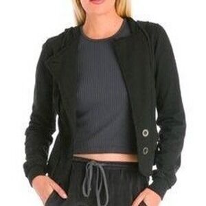 Hard Tail Forever Women L Black Asymmetrical Button Front Sweater Jacket Fencing